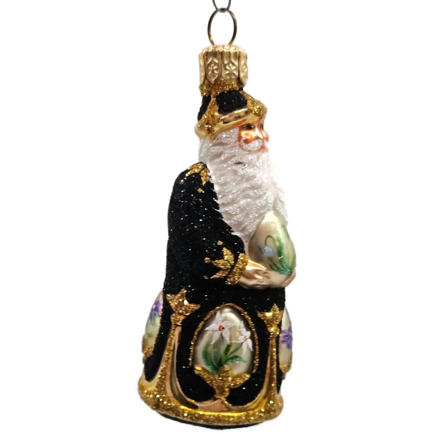 Patricia Breen Miniature Imperial Santa Black Spring Flower Christmas Ornament