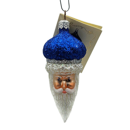 Patricia Breen Miniature Minsk Santa Claus Head Cobalt Christmas Tree Ornament