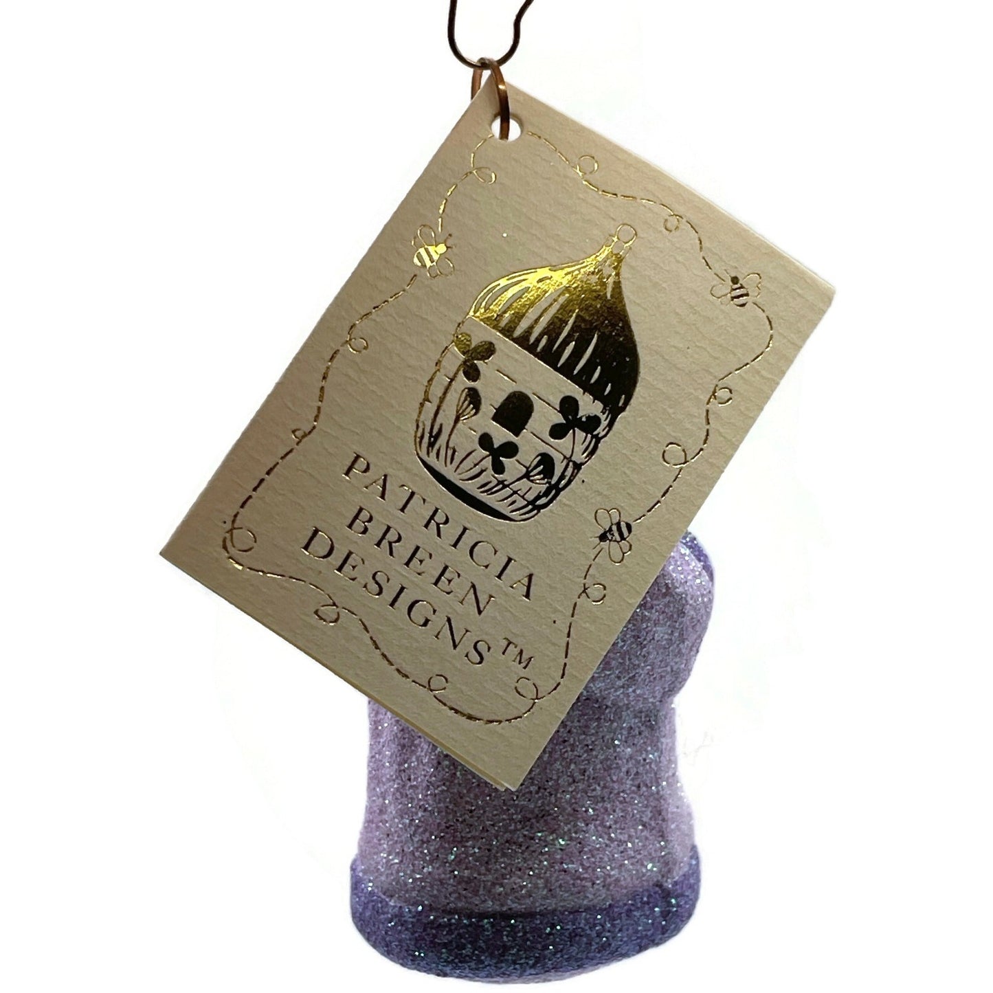 Patricia Breen Miniature Santa and Teddy Lavender Glittered Christmas Ornament