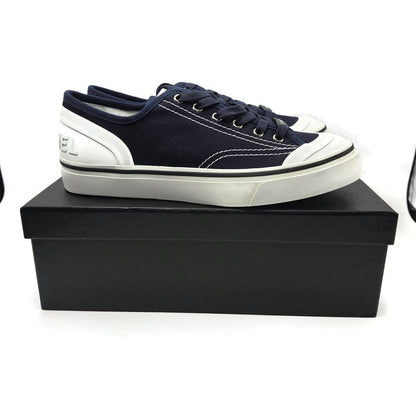 CHANEL Navy Fabric Sneakers Womens Size 40 White Sole Lace Up Low Top Box G34760