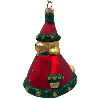 Patricia Breen Santas Helper Dog Red Dotted Gold Glass Christmas Ornament 9886