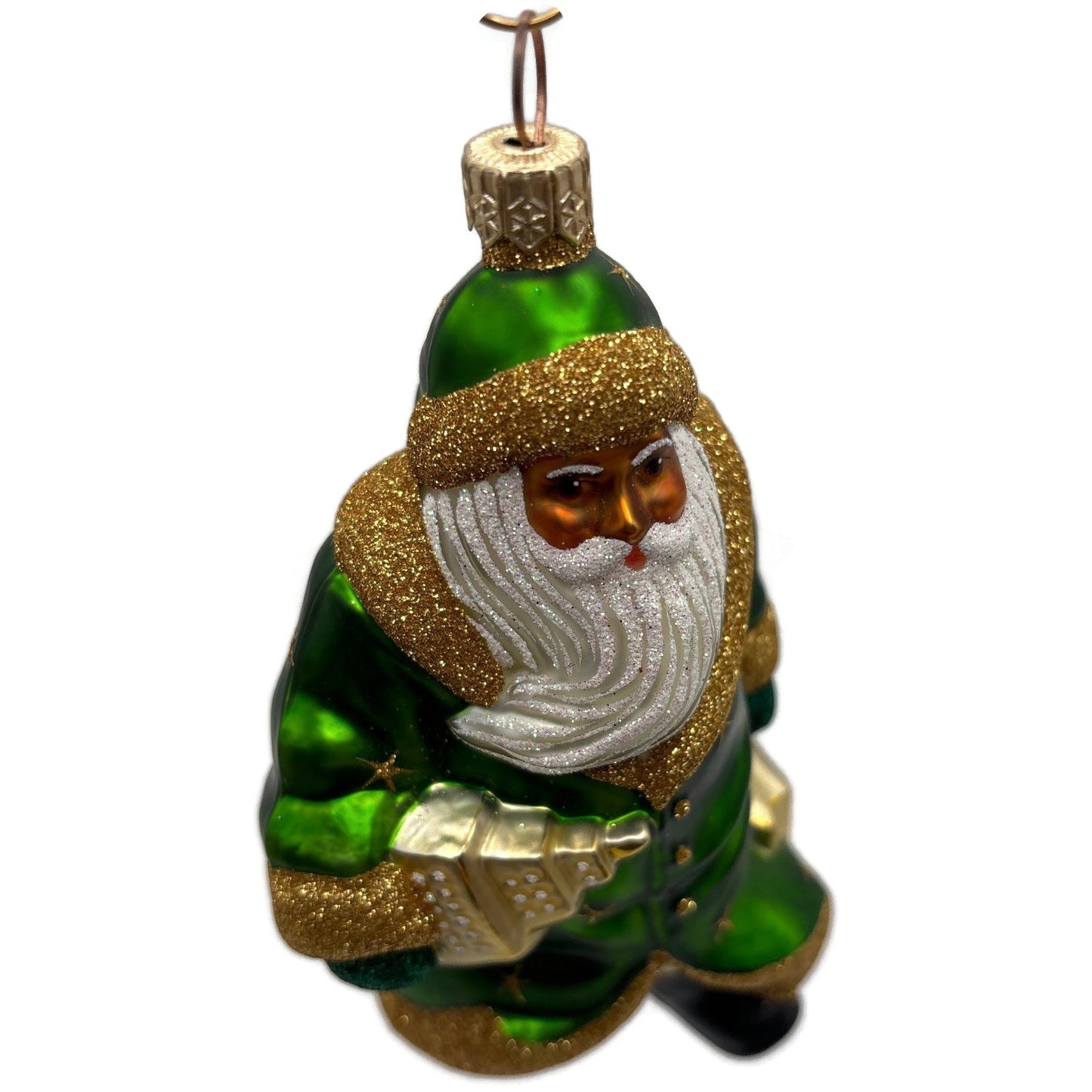 Patricia Breen City Santa Claus Green Ethnic Gold Stars Christmas Tree Ornament