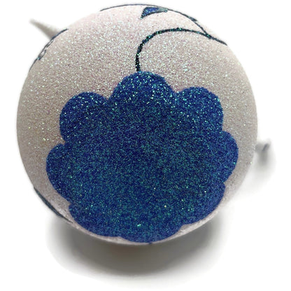 Patricia Breen Sweet Cream Glittered Blue Flowers Pearl White Spring Ornament