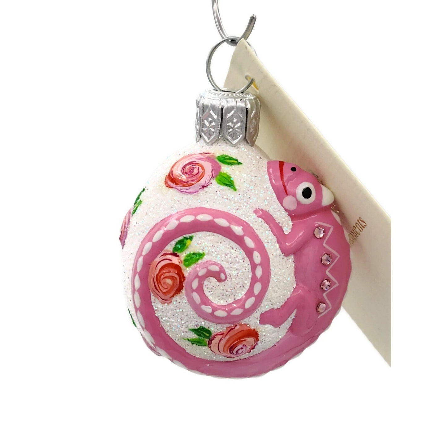 Patricia Breen Springtime Chameleon Pink Rose Floral Christmas Holiday Ornament