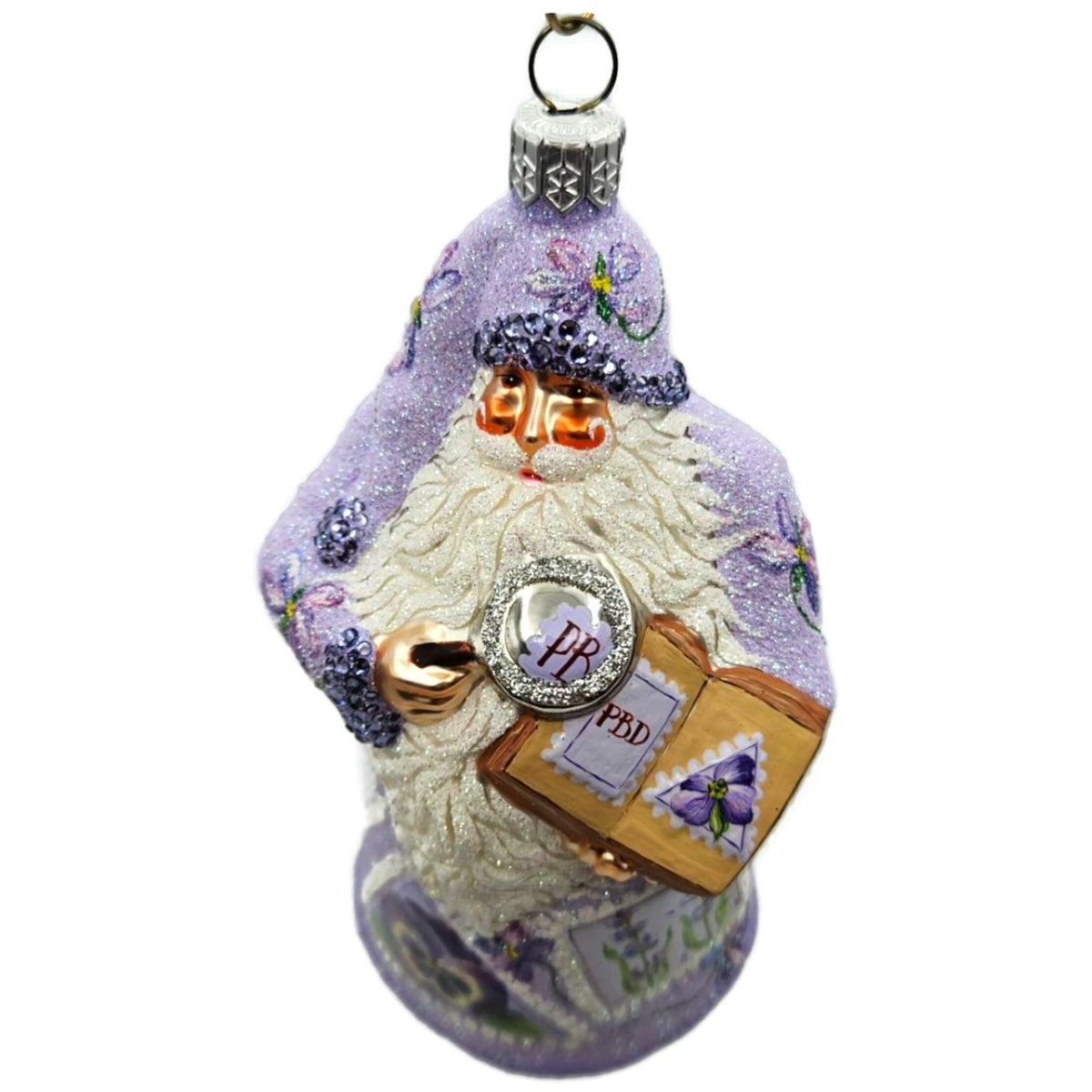 Patricia Breen Evans Santa Pansy Purple Jeweled Spring Christmas Ornament 2518