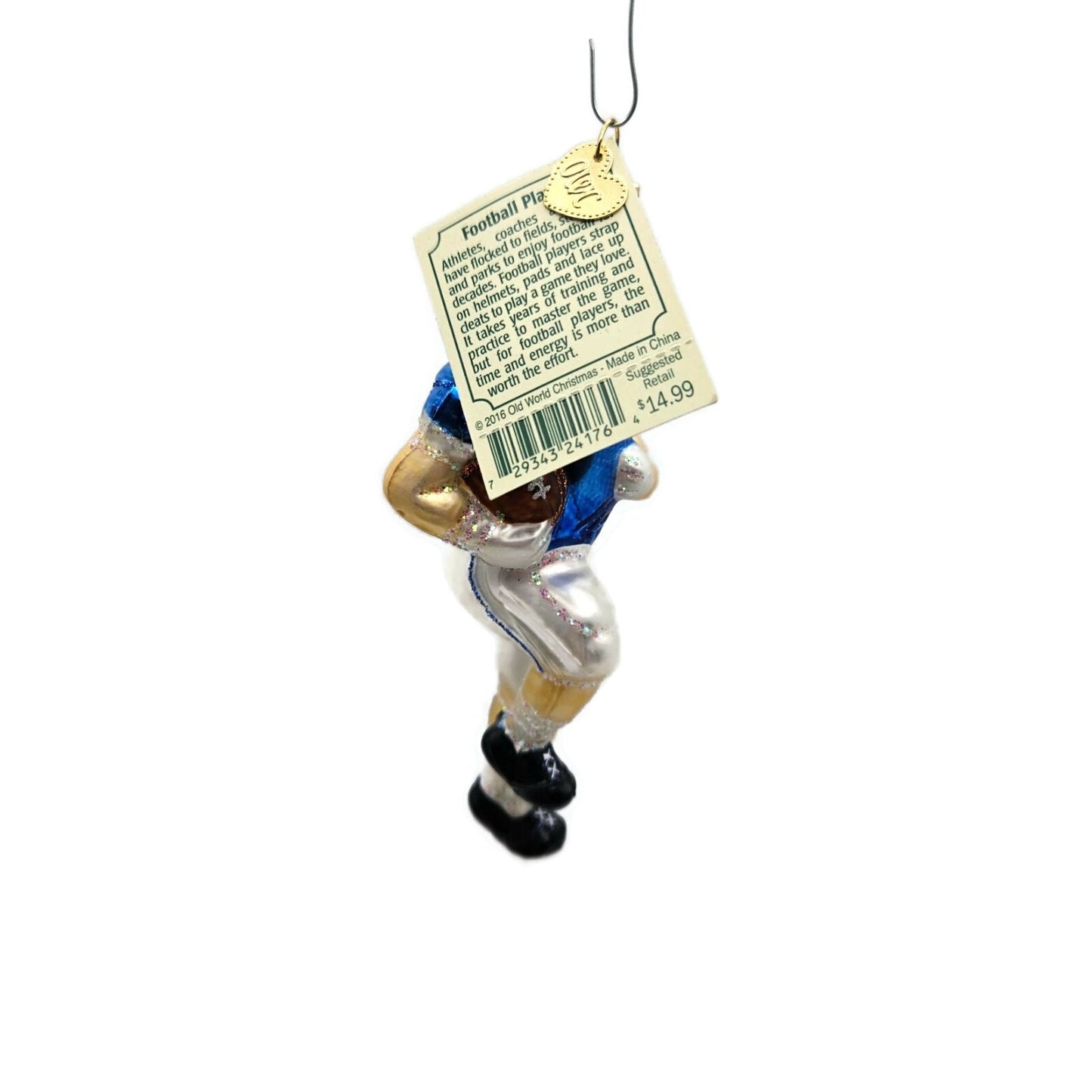 Old World Christmas Football Player OWC Blown Glass Sports Christmas Ornament