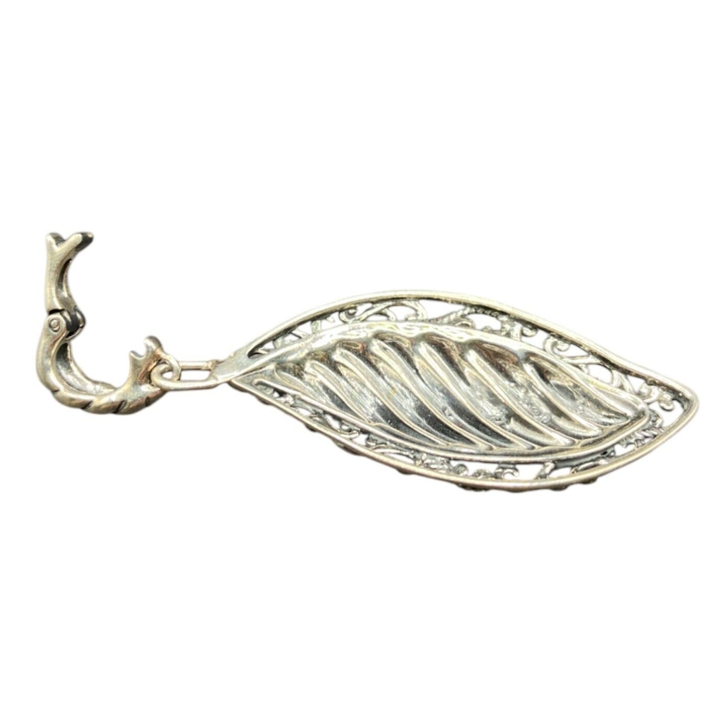 Carolyn Pollack Relios Leaf Shaped Pendant 925 Sterling Silver Scroll Filigree