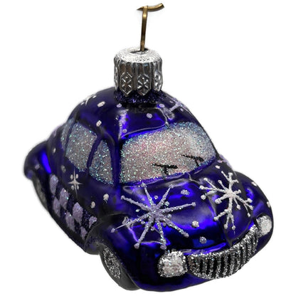 Patricia Breen Miniature Taxi Purple Snowflakes Christmas Ornament Signed CATZ