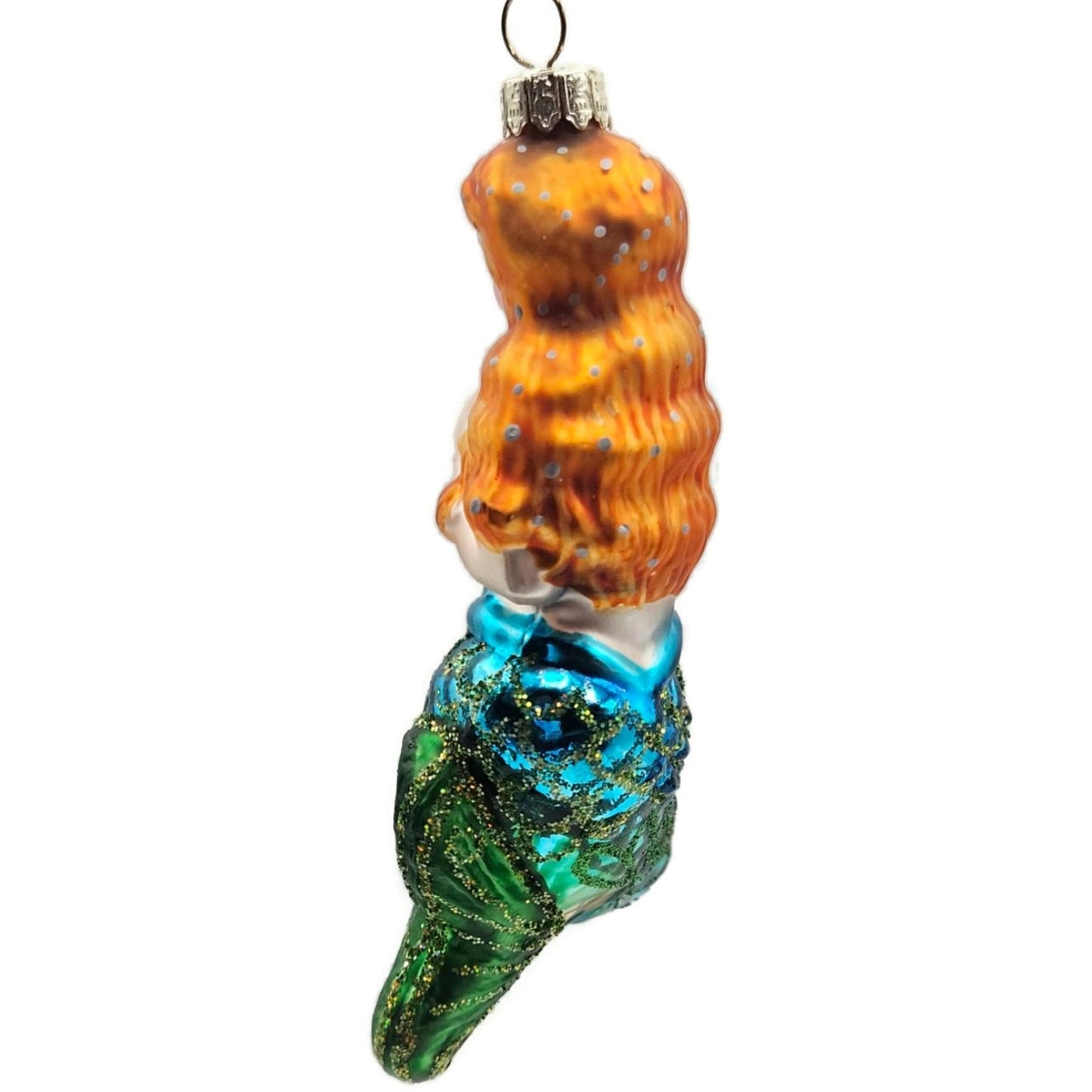 Mermaid Red Hair Blue Green Glitter Fin Christmas Tree Ornament Vintage Glass