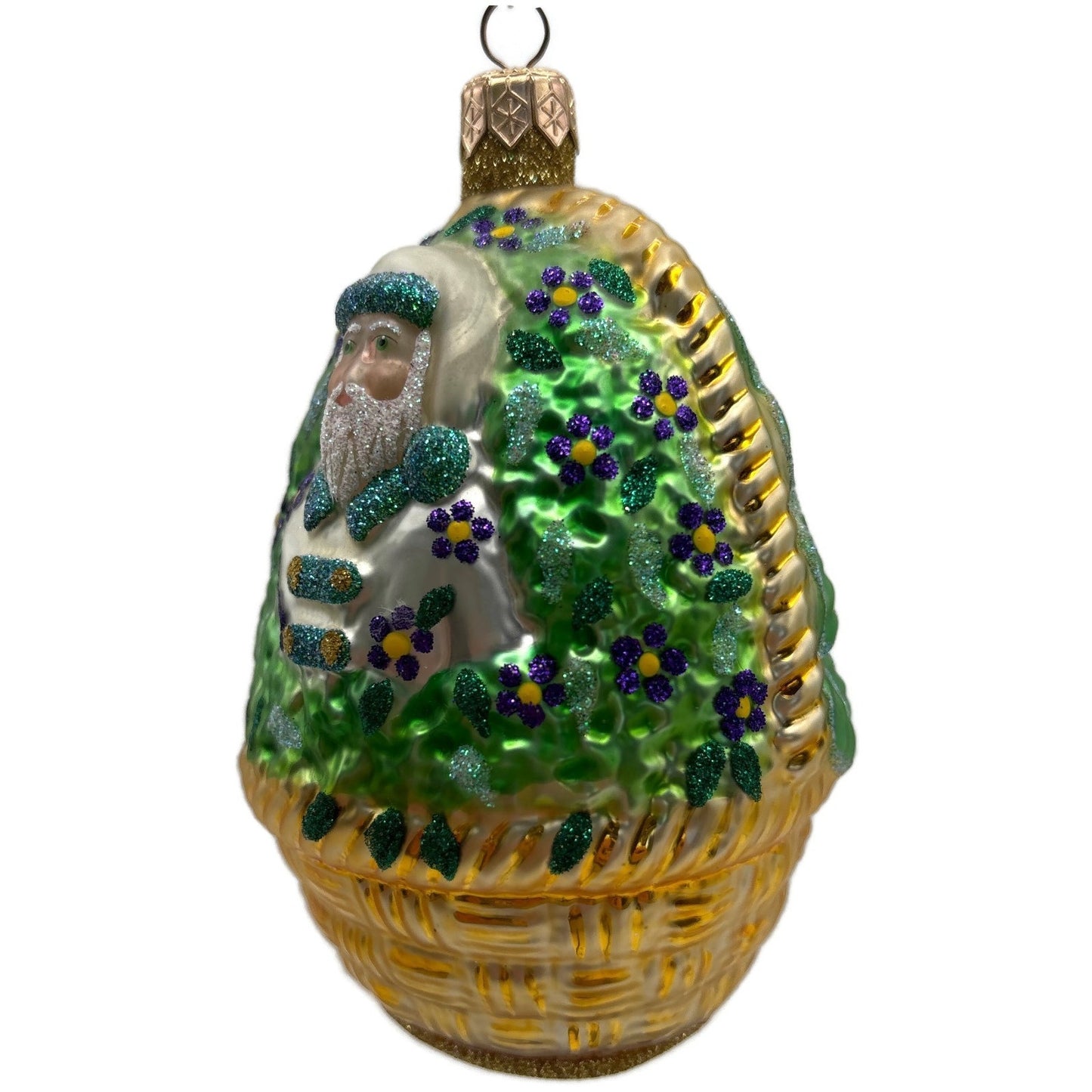 Patricia Breen Forget-Me-Not Santa Pearl Floral Basket Christmas Ornament