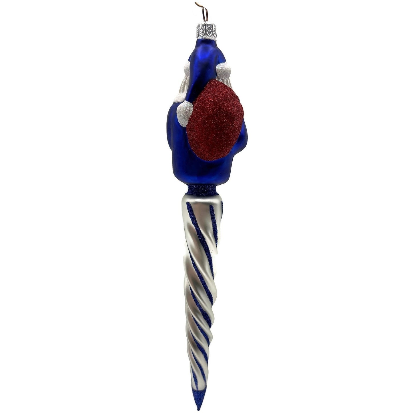 Patricia Breen Spiraling Santa Claus Blue White Christmas Tree Drop Ornament