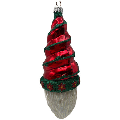 Patricia Breen Goslar Santa Head Flowers Red Shiny Christmas Tree Ornament