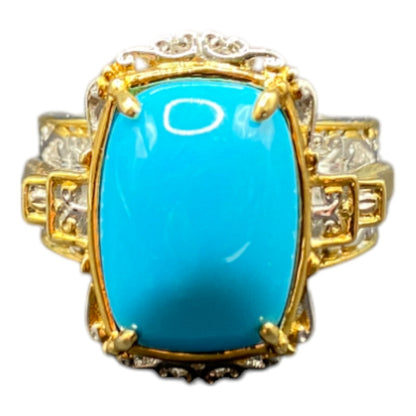 NH 925 Sterling Silver Ring Sleeping Beauty Turquoise Two Tone Gemstone Size 8