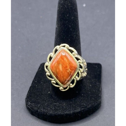 Orange Jasper Ring Gemstone 925 Sterling Silver Cocktail NK Thailand Size 8