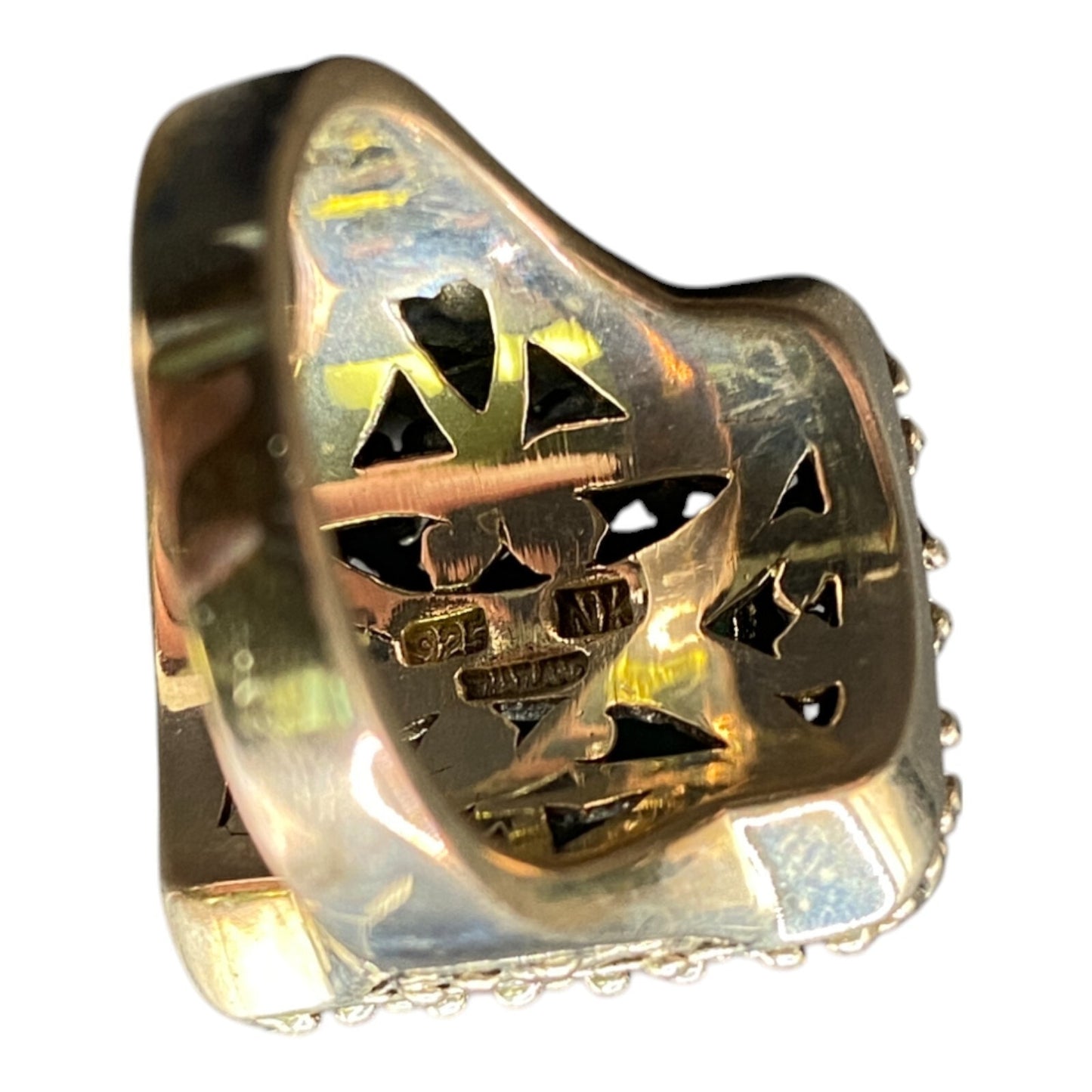 Cocktail Ring Size 8.5 Turquoise 925 Sterling Silver Filigree Rectangle Gemstone