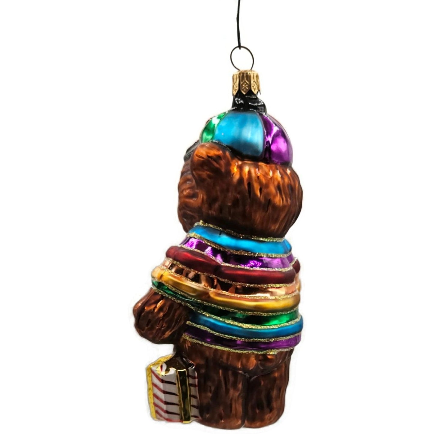 Christopher Radko Cubbys Rainbow Striped Holding A Gift Christmas Tree Ornament