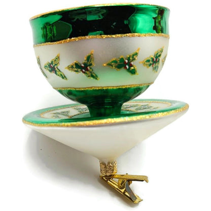 Christopher Radko Christmas Cups Holly Green Teacup Clip On Ornament 3010558