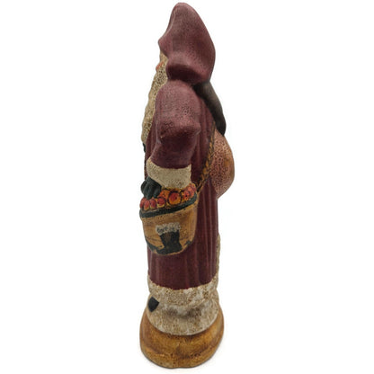 Vaillancourt Folk Art Country Home Red Father Christmas Sack Of Apples Figurine