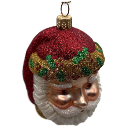 Patricia Breen Morris Santa Red Gold Glittered Holly Christmas Tree Ornament
