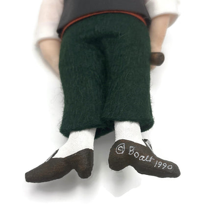 Gladys Boalt Gepetto Pinocchio Black Vest Fabric Christmas Ornament Signed