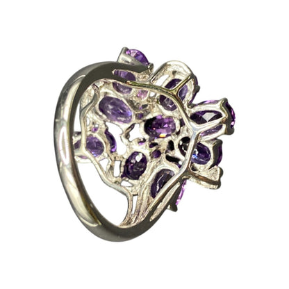 925 Sterling Silver Ring Prong Set Purple Amethyst Gemstone Cluster Size 8