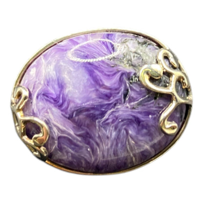 925 Sterling Silver Ring Oval Marbled Purple Russian Charoite Crystal Size 7