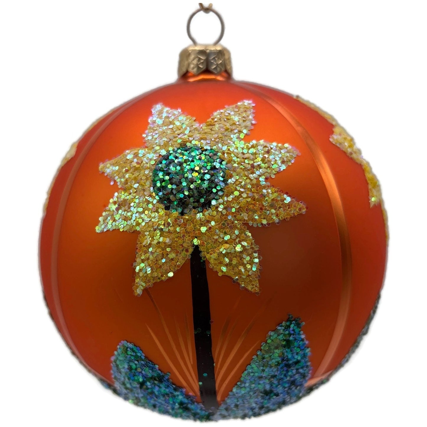 Sunflower Fall Hand Painted Glitter Glass Spring Christmas Ornament