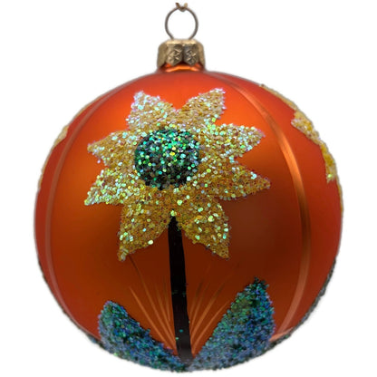 Sunflower Fall Hand Painted Glitter Glass Spring Christmas Ornament