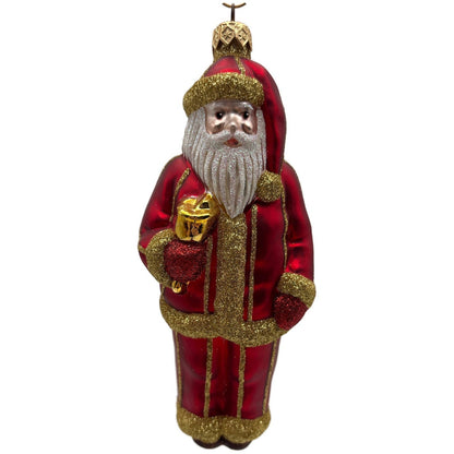 Patricia Breen Ring in the New Red Santa Claus Gold Striped Christmas Ornament