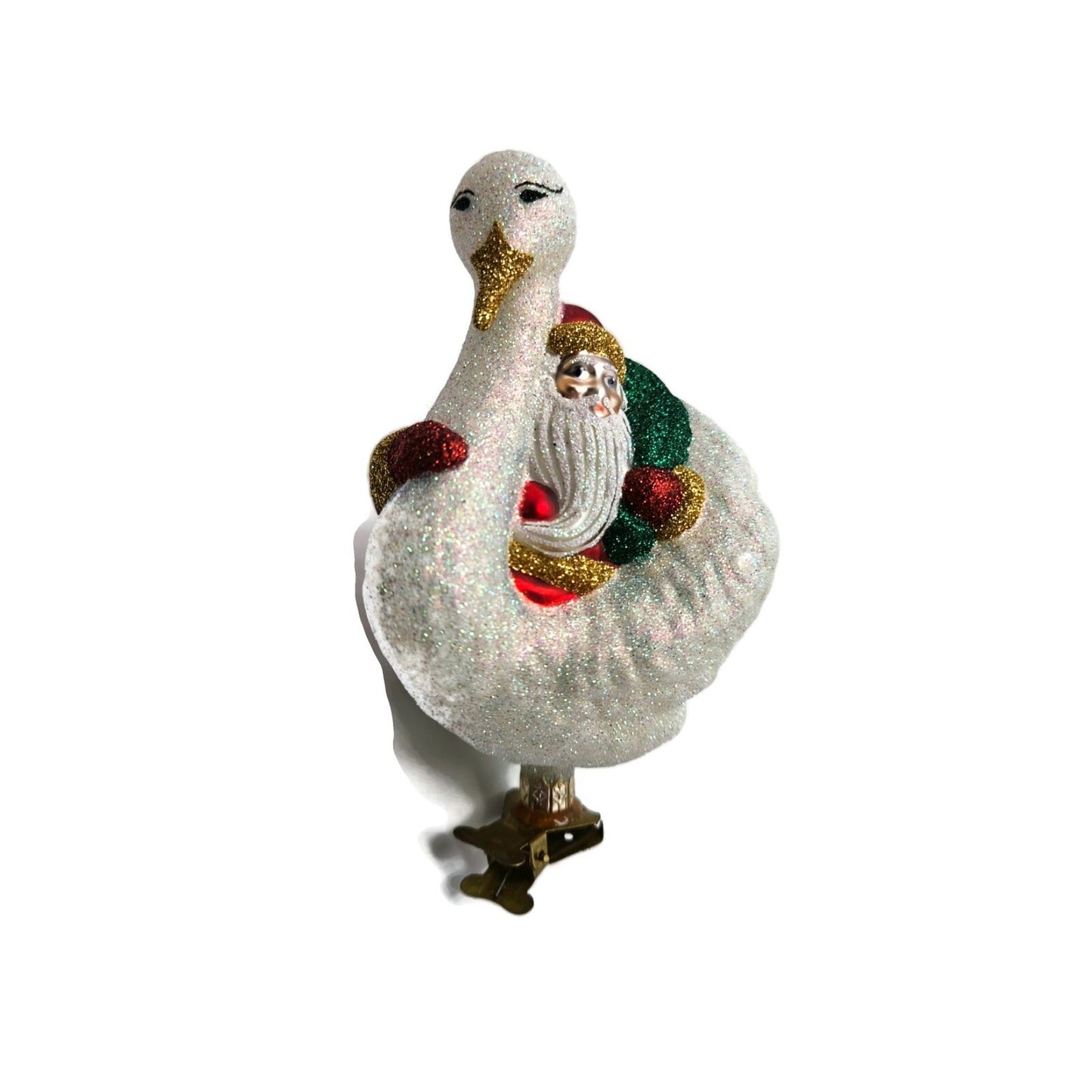 Patricia Breen Swan Boat Santa Claus Red Gold Trim Clip On Christmas Ornament