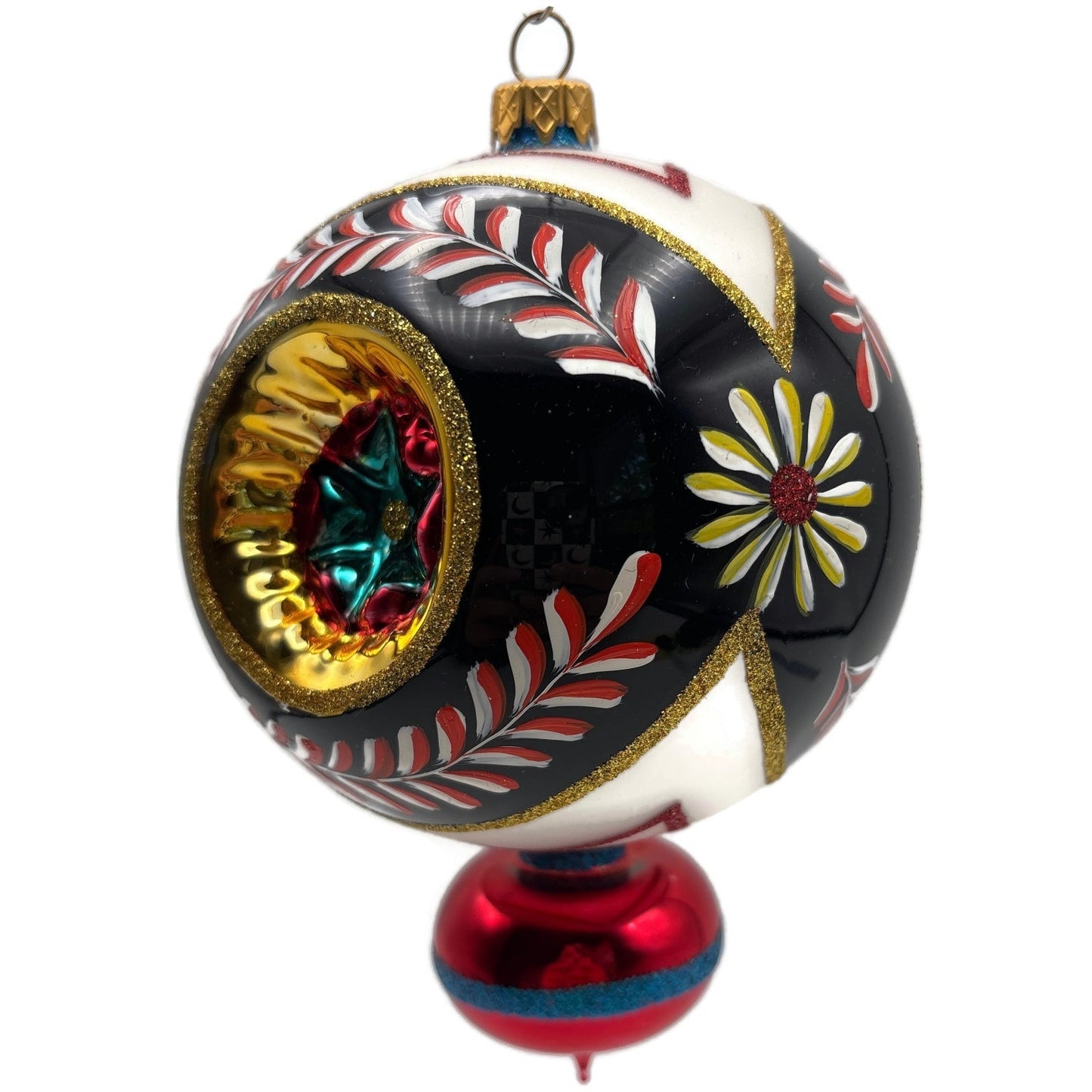 Morozko Reflector Black Gold Red Three Concave Indents Christmas Tree Ornament