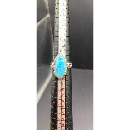 Larimar Gemstone Ring Oval Gemstone 925 Stering Silver JS Thailand Size 8