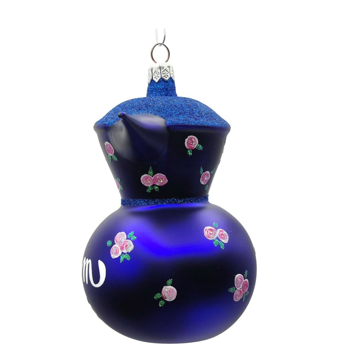 Patricia Breen Sweet Cream Colbalt Blue Glittered Top Spring Christmas Ornament