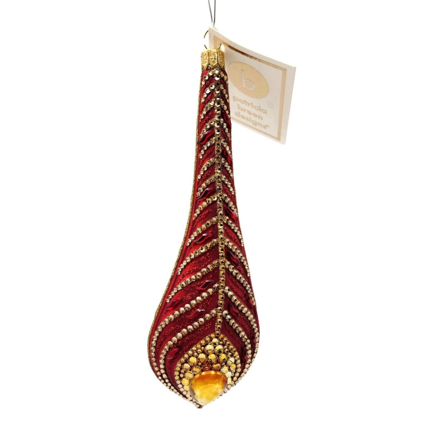 Patricia Breen La Plume Firebird Feather Red Gold Crystal Christmas Ornament