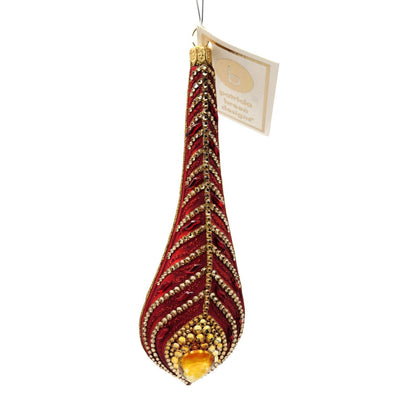 Patricia Breen La Plume Firebird Feather Red Gold Crystal Christmas Ornament