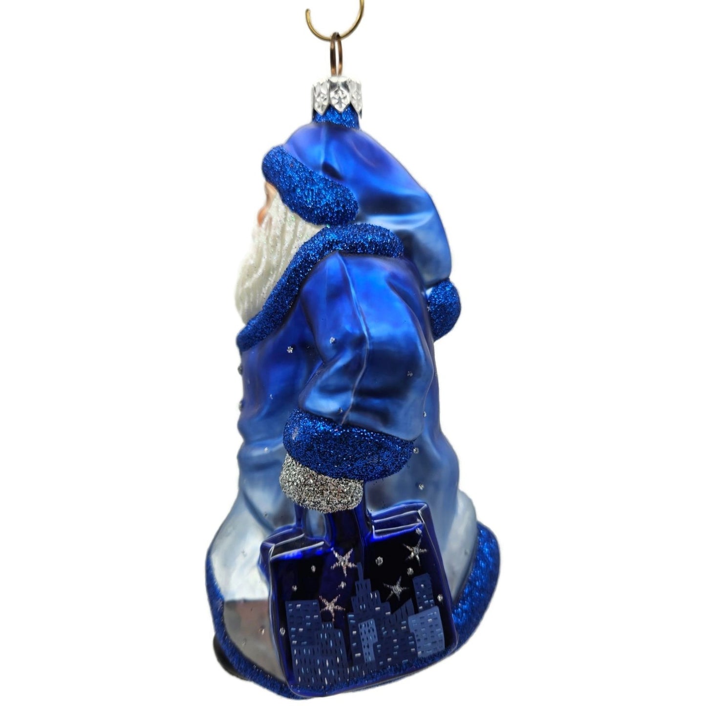 Patricia Breen City Santa Dawn Blue Silver Snowflakes Stars Christmas Ornament