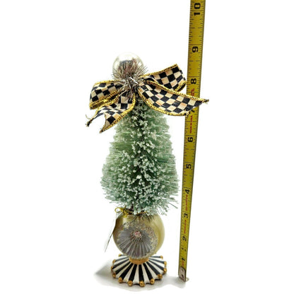 Mackenzie Childs Home Sweet Snow Bottle Brush Tree Mini Green Courtly Check Bow