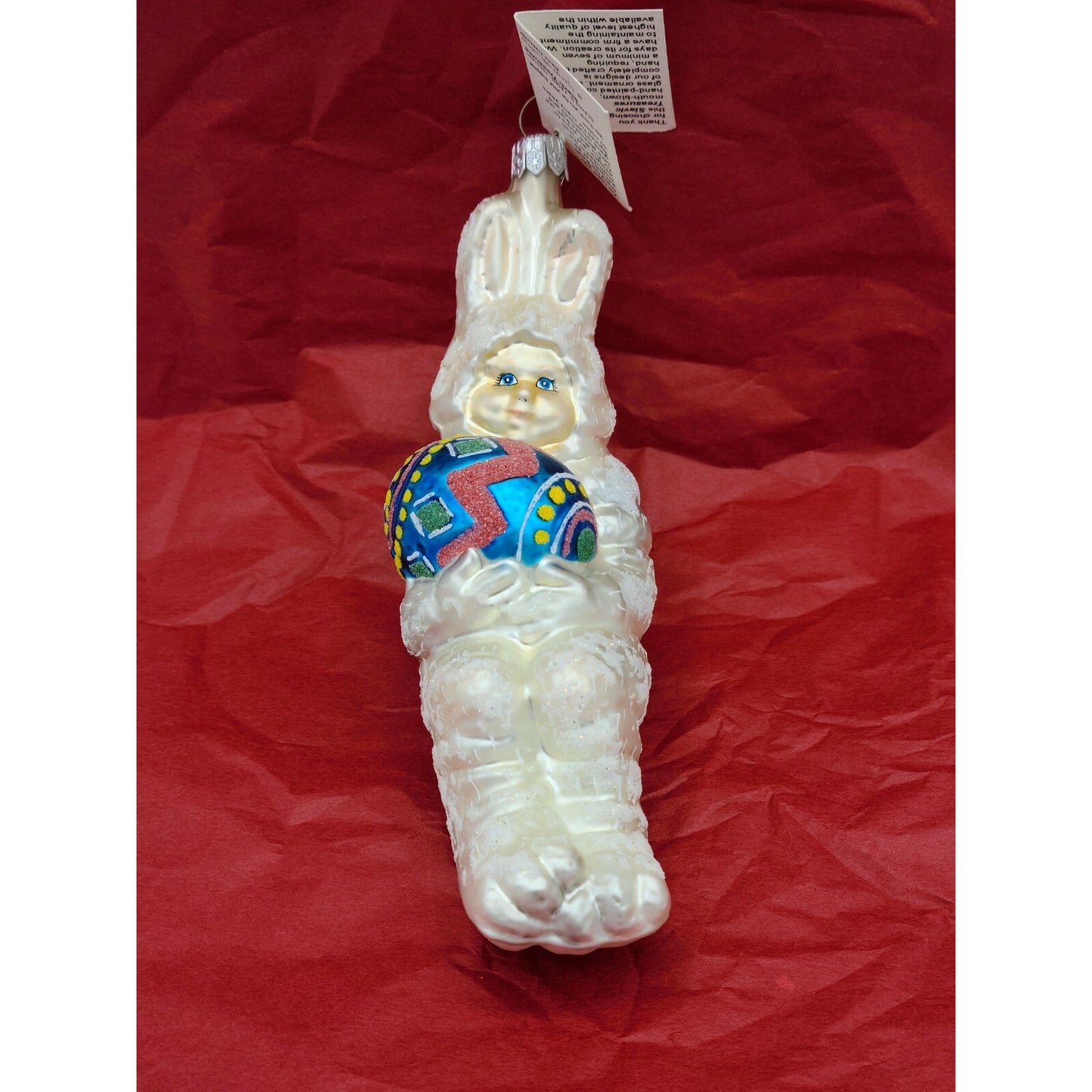 Slavic Treasures Bunny Boy Blue Easter Egg Handblown Glass Ornament 00-184-A