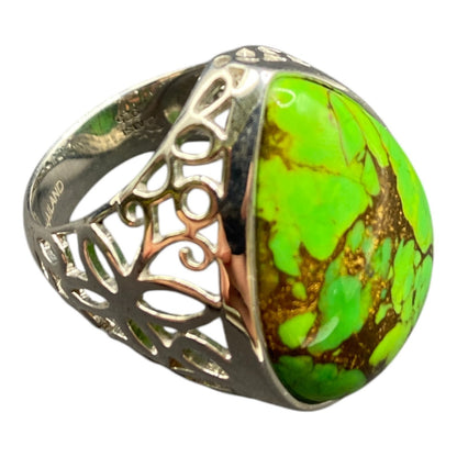 MSI 925 Sterling Silver Ring Teardrop Shape Lime Green Turquoise Thailand Size 8