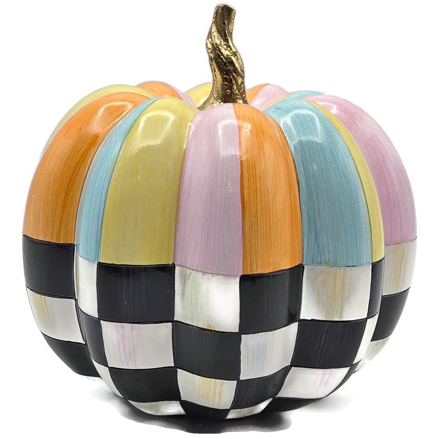 MacKenzie Childs Cotton Candy Mini Check Stripe Pumpkin Autumn Fall Decor