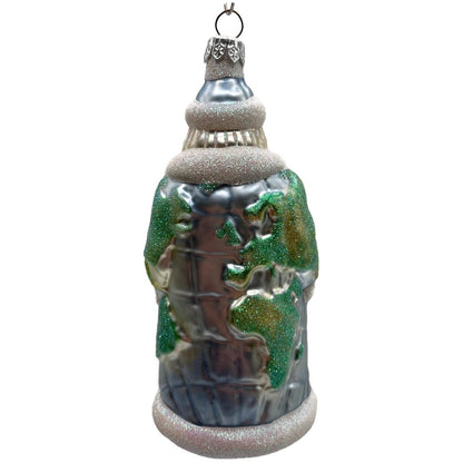 Patricia Breen Global Santa Glittered Continents Blue Green Christmas Ornament