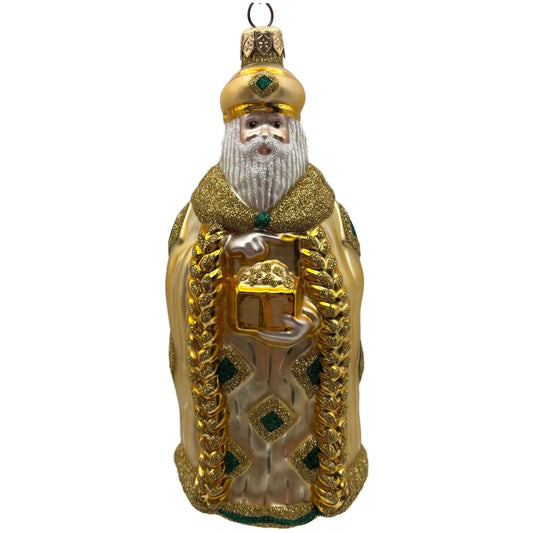 Patricia Breen Bijoux Santa Green Squares Gold Christmas Tree Ornament NM