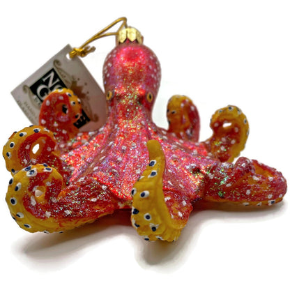 Octopus Nautical Ornament Red Glass Christmas Tree Kurt Adler Noble Gems