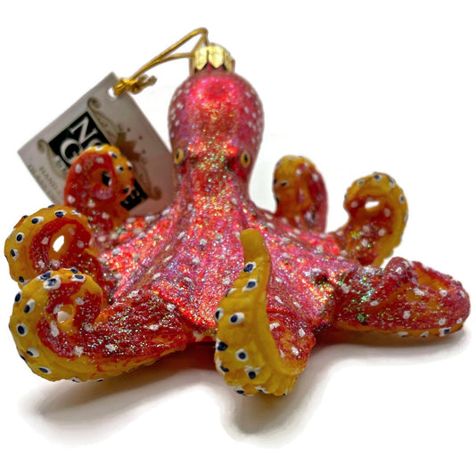 Octopus Nautical Ornament Red Glass Christmas Tree Kurt Adler Noble Gems