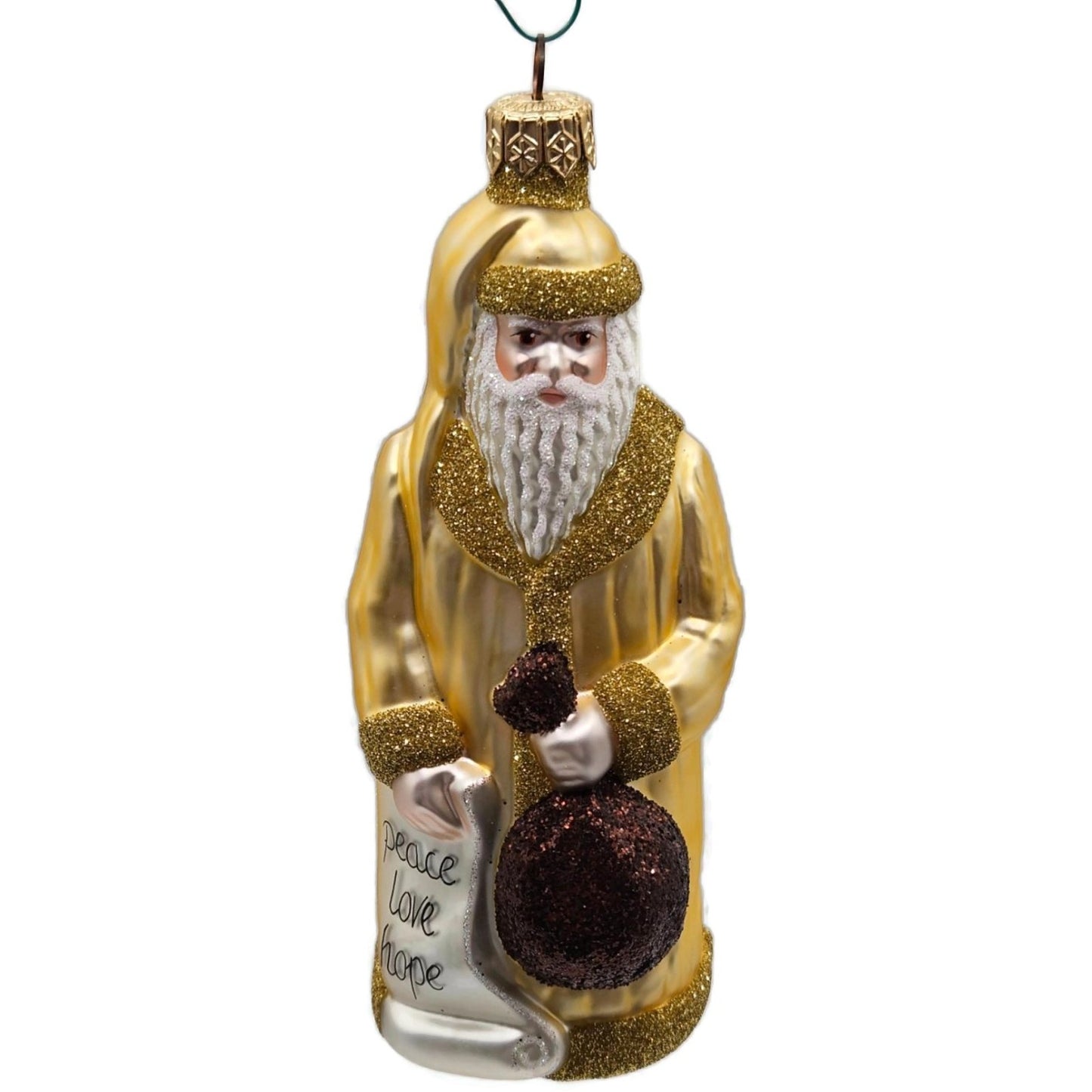 Patricia Breen Gift of the Season Gold Brown Bag Santa Christmas Tree Ornament