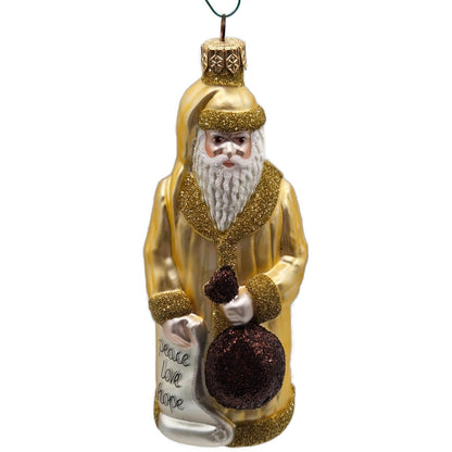 Patricia Breen Gift of the Season Gold Brown Bag Santa Christmas Tree Ornament