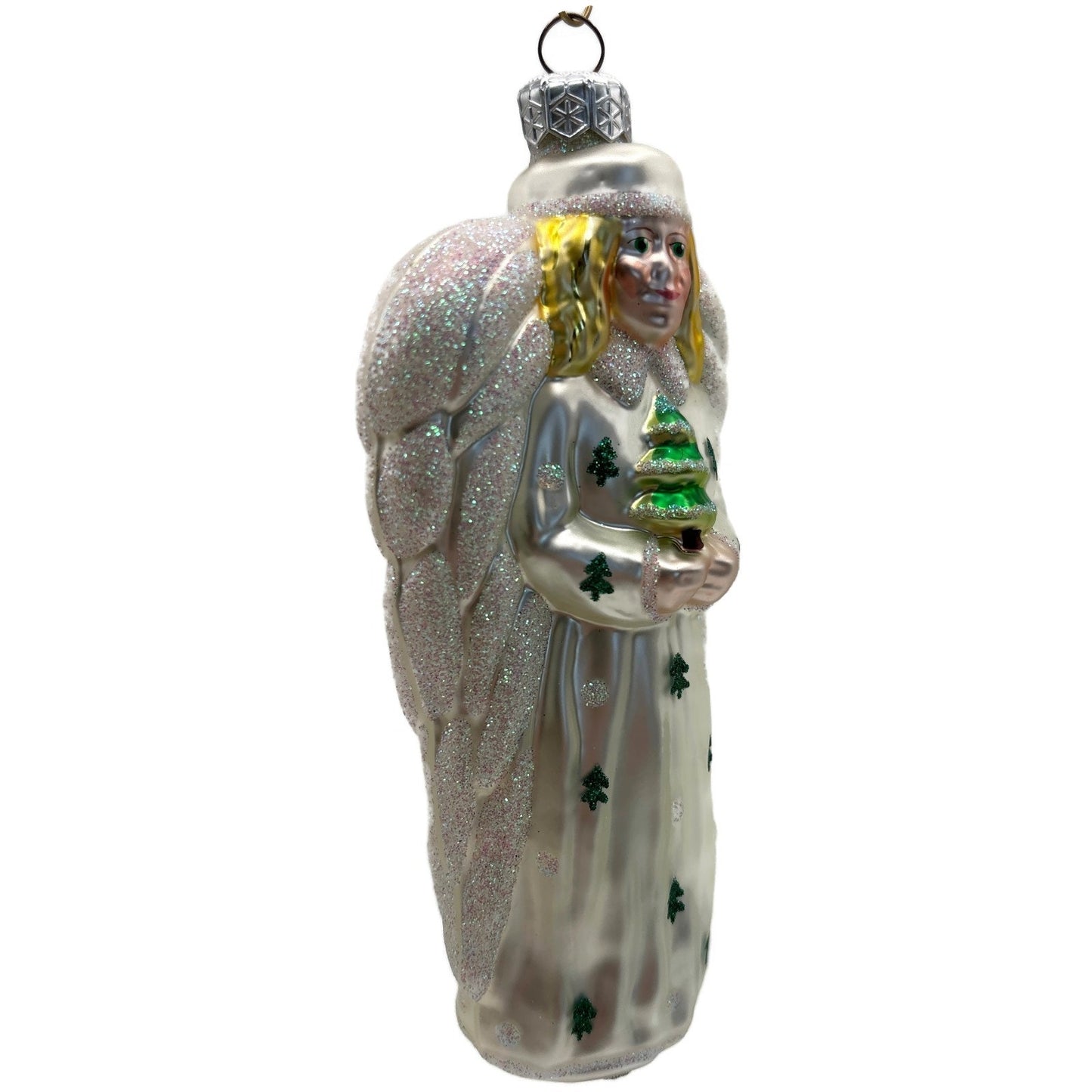 Patricia Breen Noel Angel Pearl White Green Religious Christmas Tree Ornament