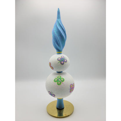 Patricia Breen Butterfly Finial 2-Ball Blue Yellow Christmas Finial Tree Topper