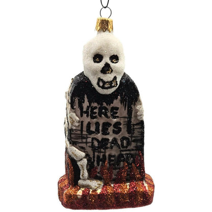 Larry Fraga Graveyard Marker Skeleton Glass Halloween Christmas Ornament 5961