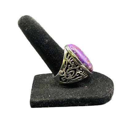 Purple Turquoise Ring Stone Oval Cabochon Filigree 925 Sterling Silver Size 8